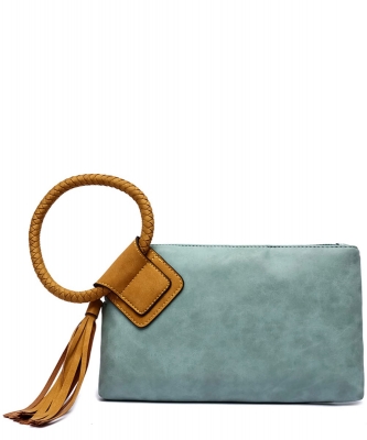 Fashion Cuff Handle Tassel Wristlet Clutch BP204 TURQUOISE/MUSTARD